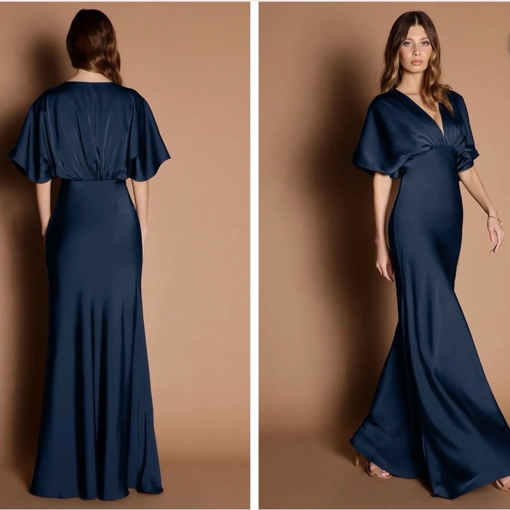 Azazie Deep Blue Maxi Dress Semi Formal - Picture 2 of 9